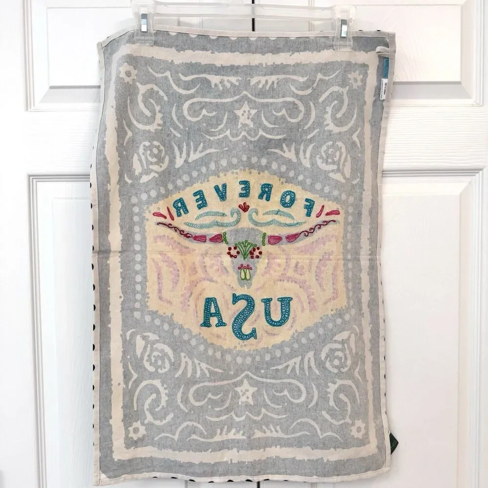 Karma Living Longhorn Bucking Rodeo Tea Towel Western USA Cotton Kitchen Decor